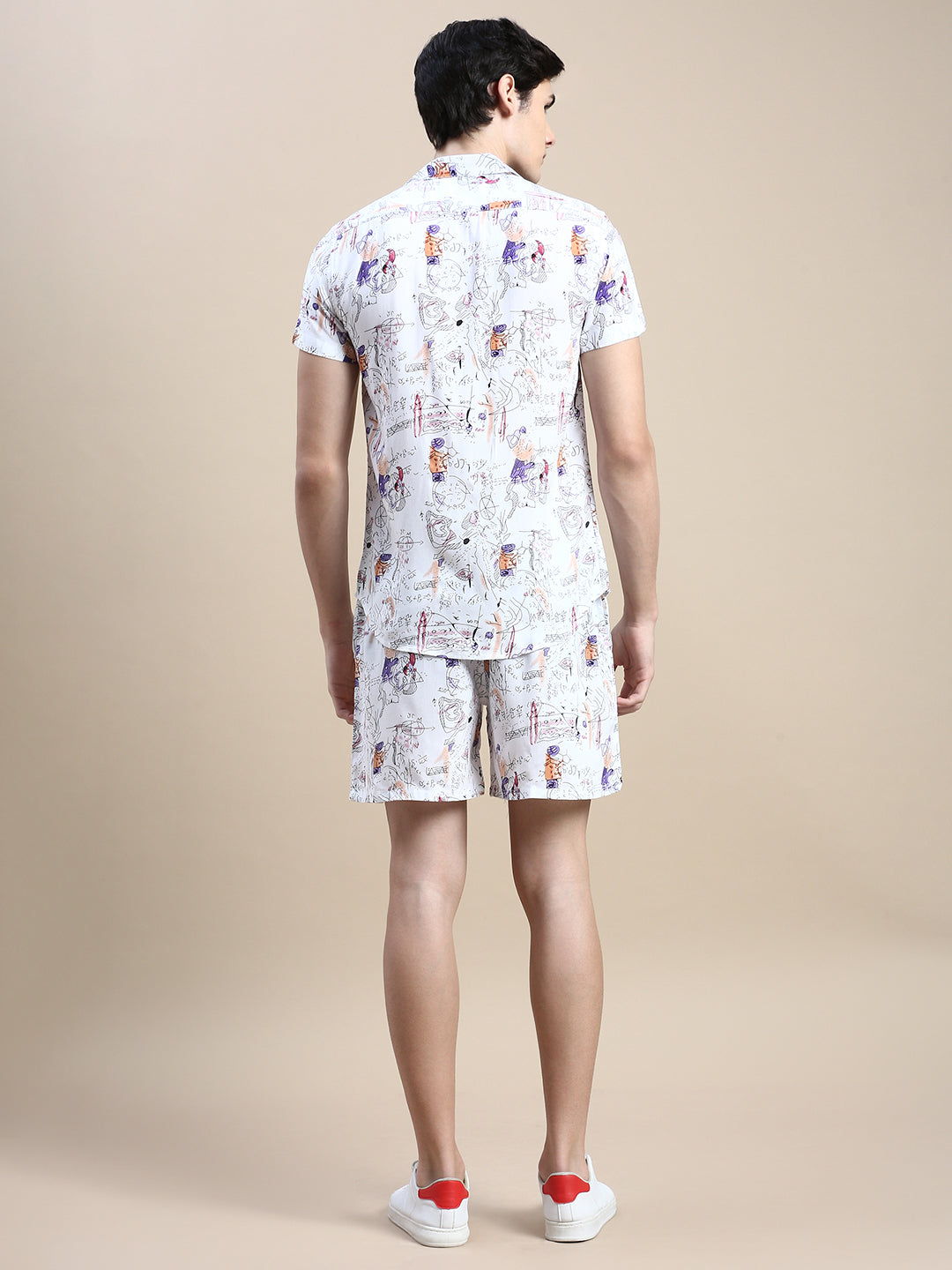 Men White Printed Casual Co ord Set