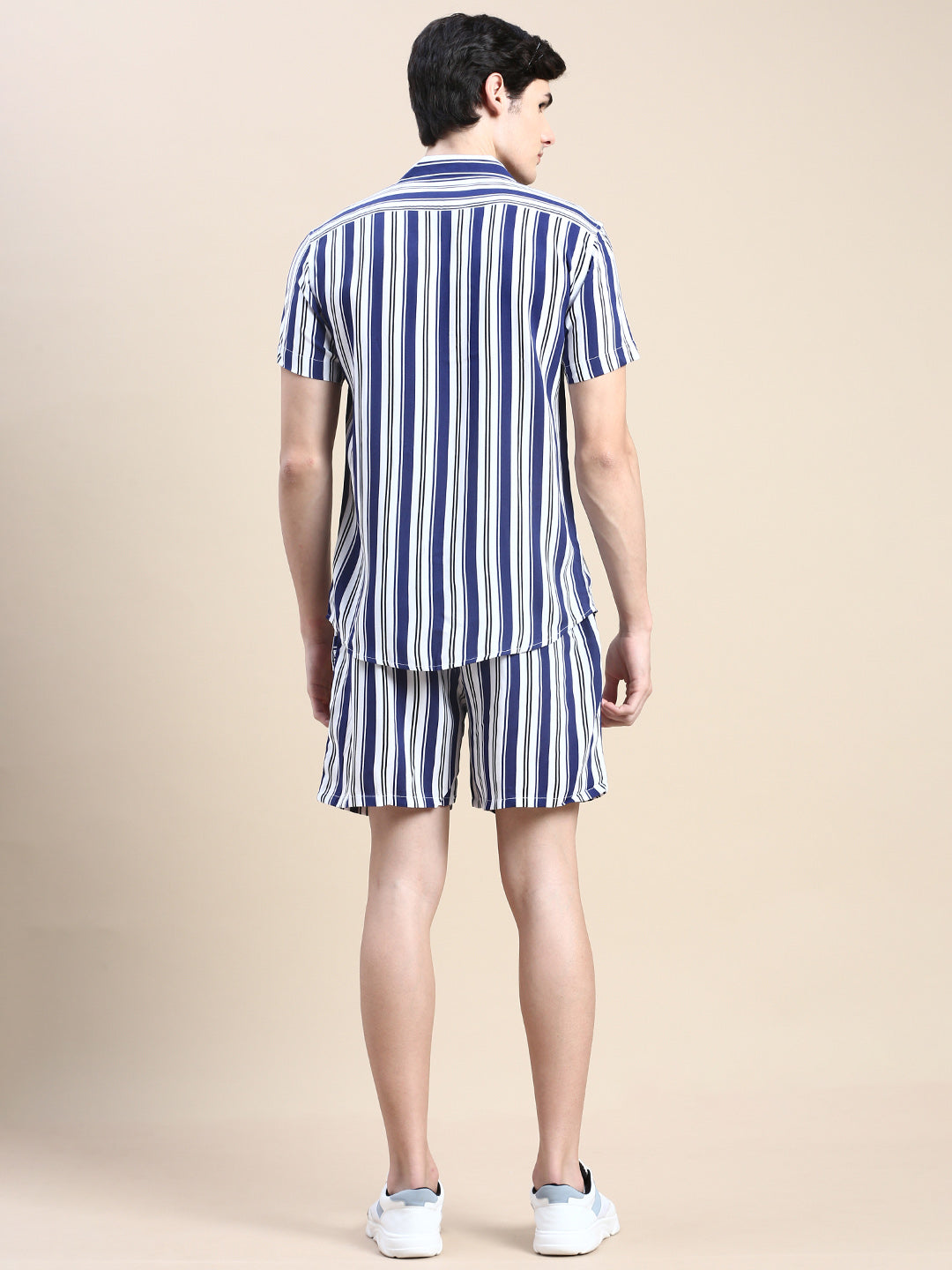 Men Blue Striped Casual Co ord Set