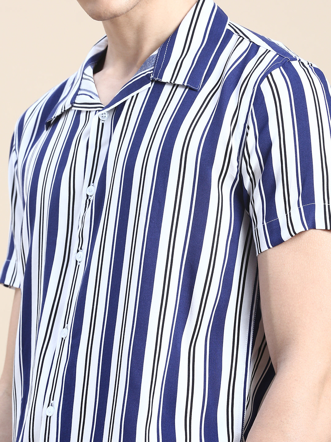 Men Blue Striped Casual Co ord Set