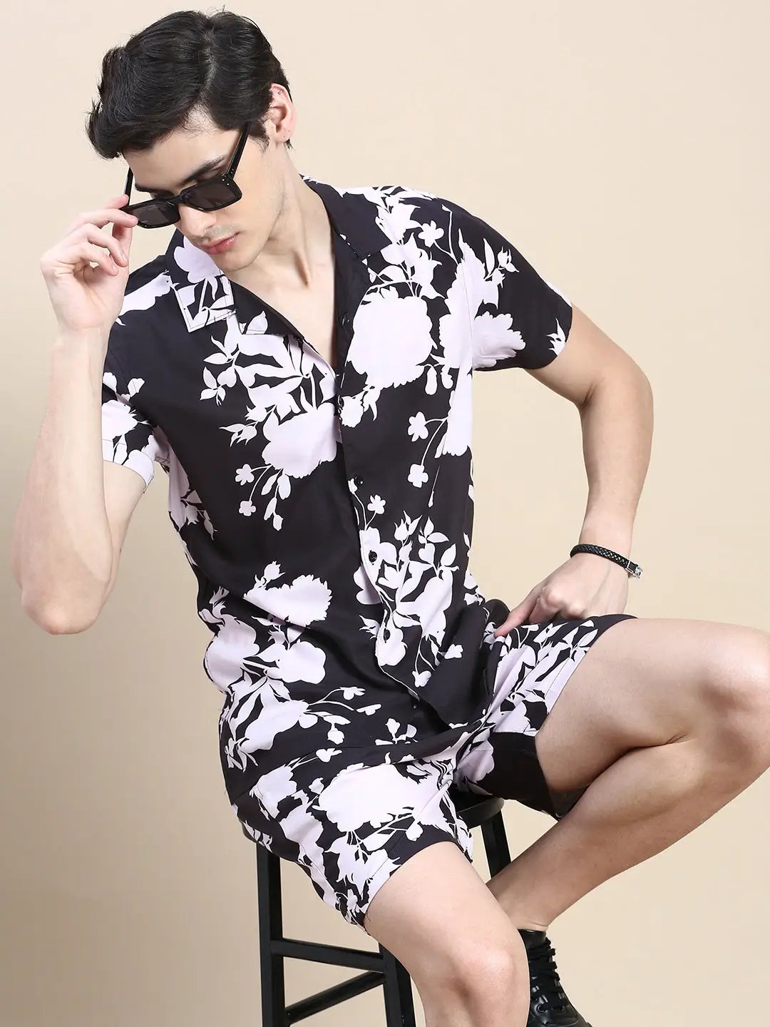 Men's Black Printed Casual Co-Ords Set