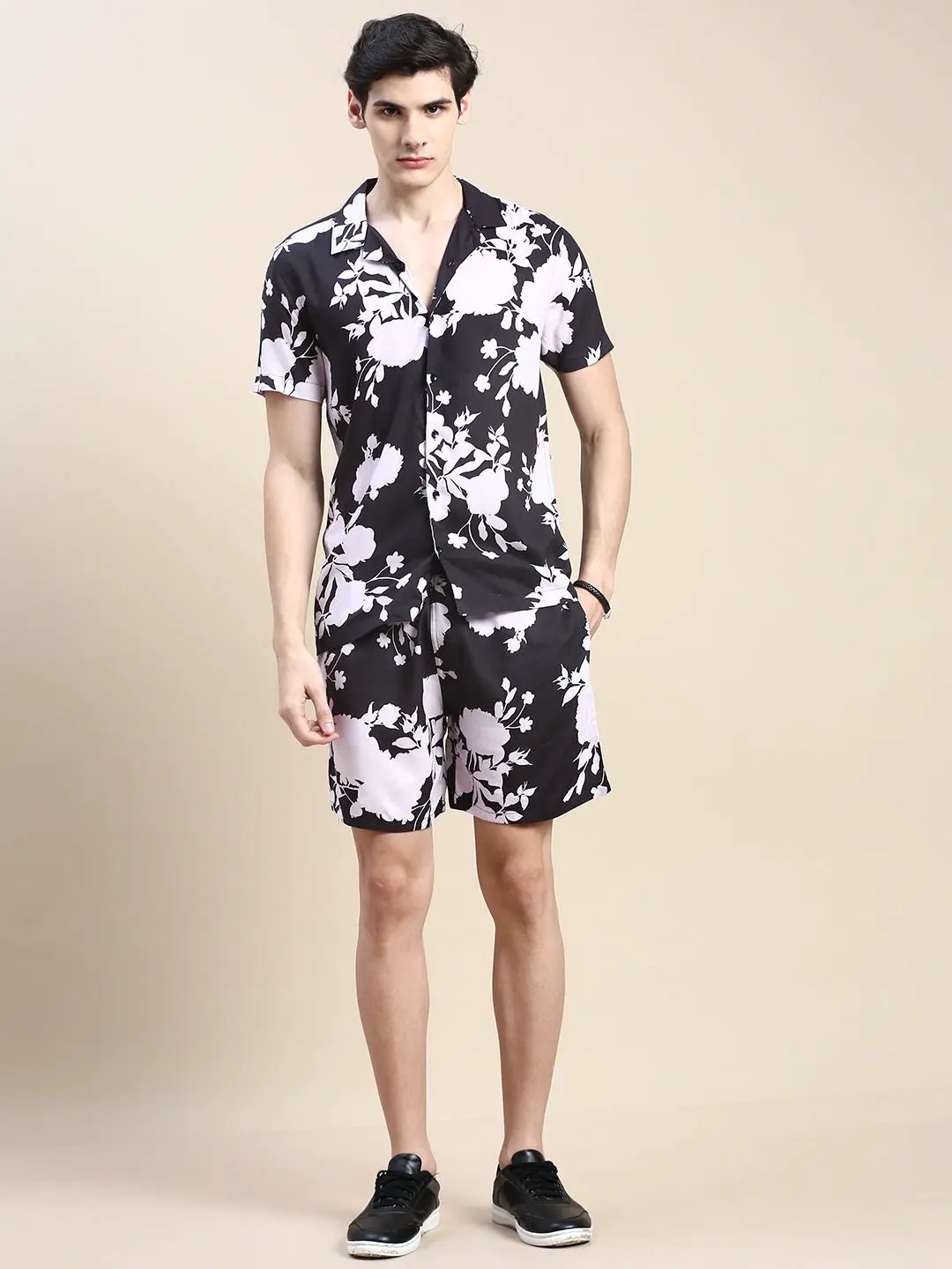 Men's Black Printed Casual Co-Ords Set
