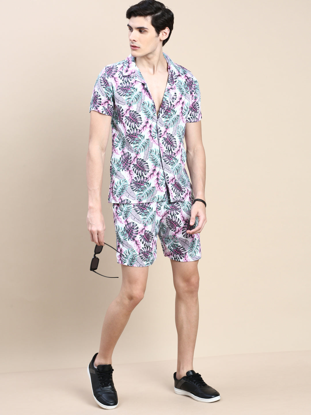 Men White Printed Casual Co ord Set