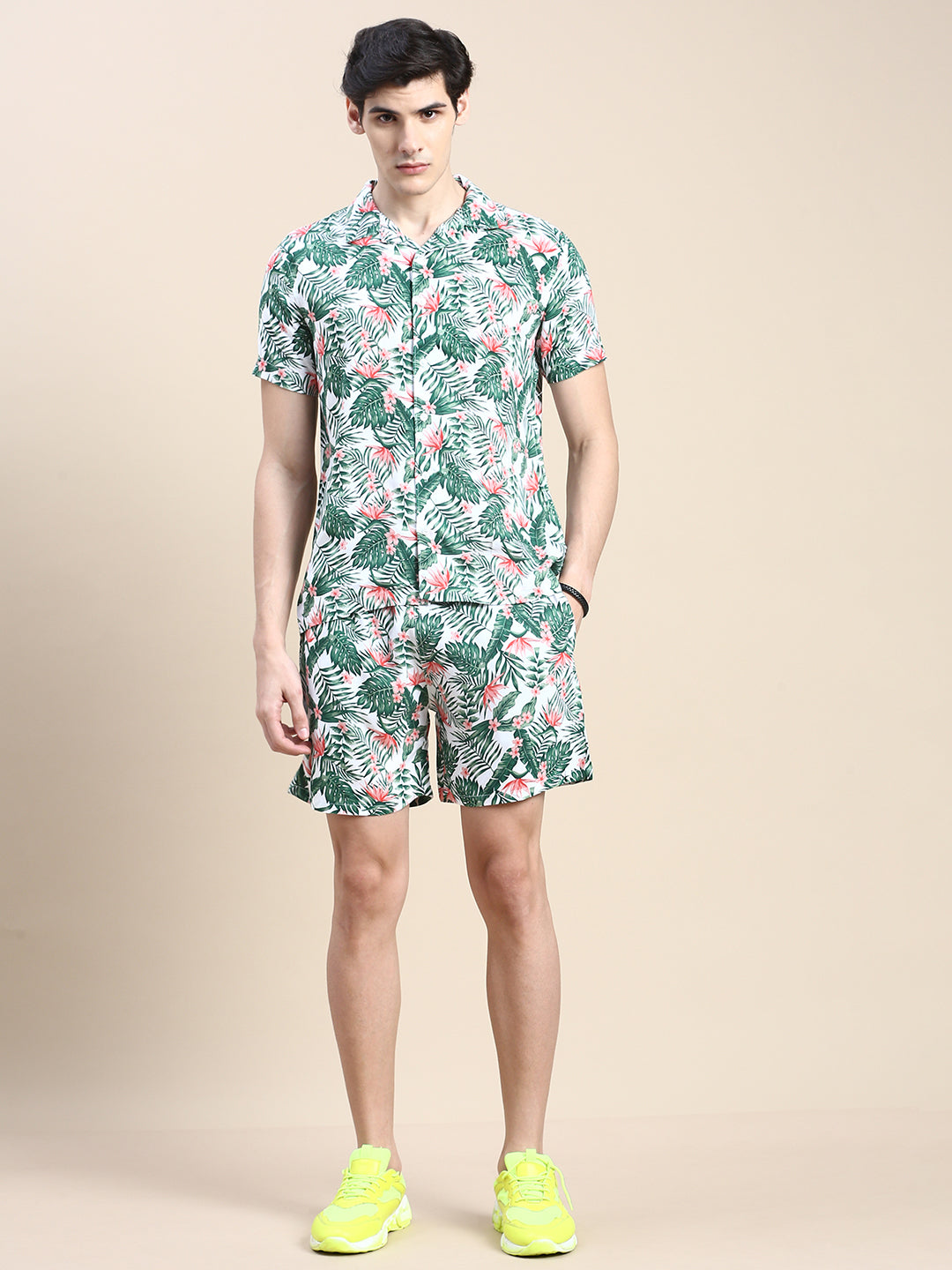 Men Green Printed Casual Co ord Set