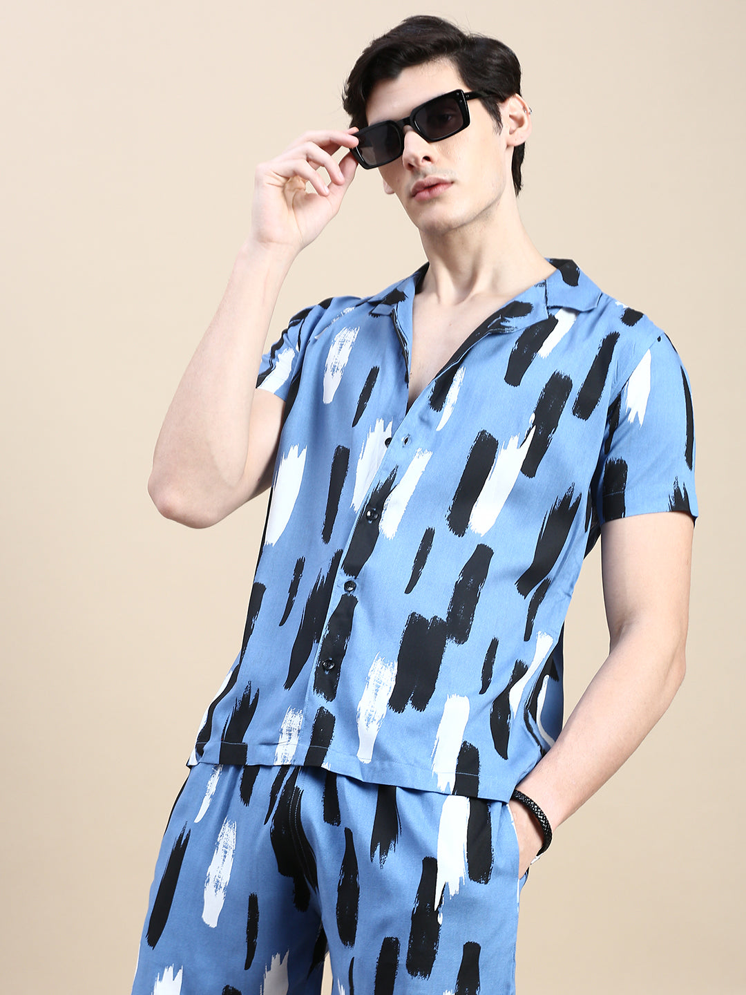 Men Blue Printed Casual Co ord Set