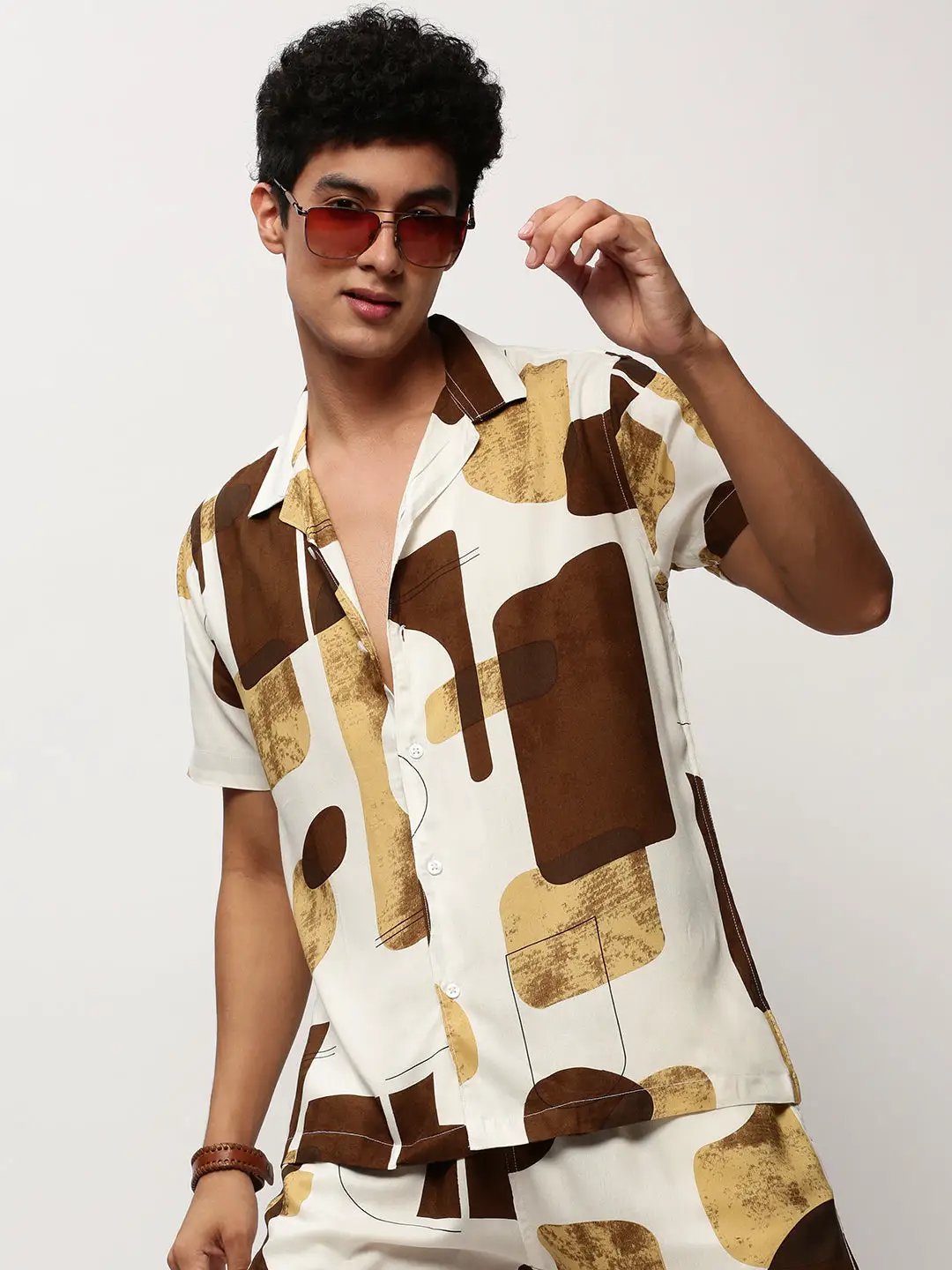 Men's White Printed Casual Co-Ords