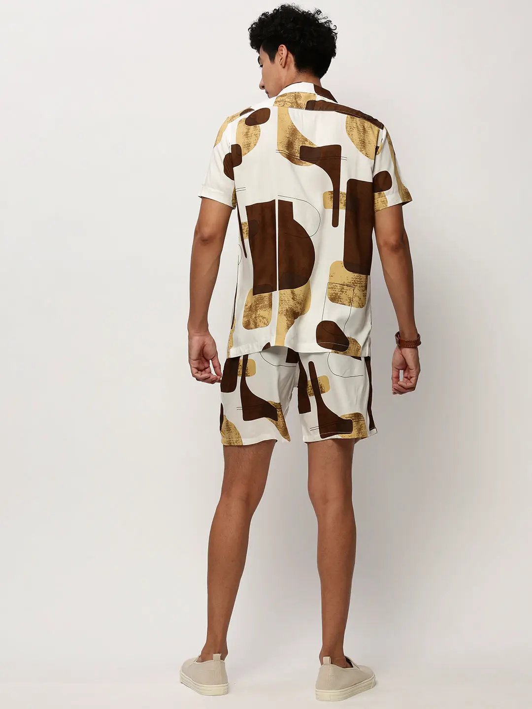 Men's White Printed Casual Co-Ords