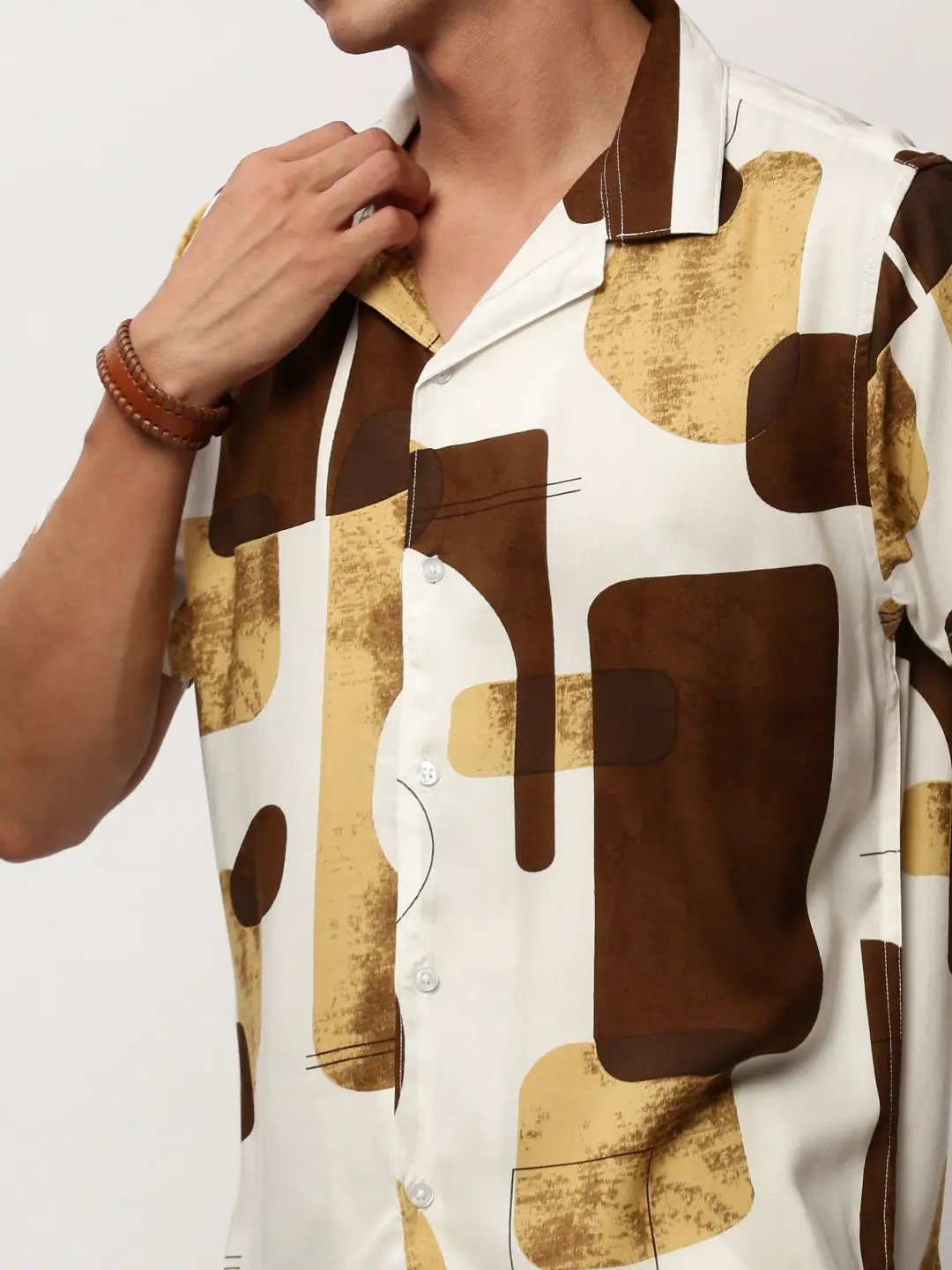 Men's White Printed Casual Co-Ords