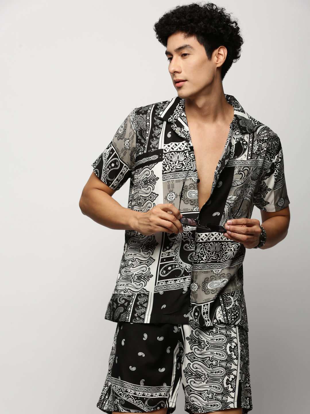 Men's Black Printed Casual Co-Ords