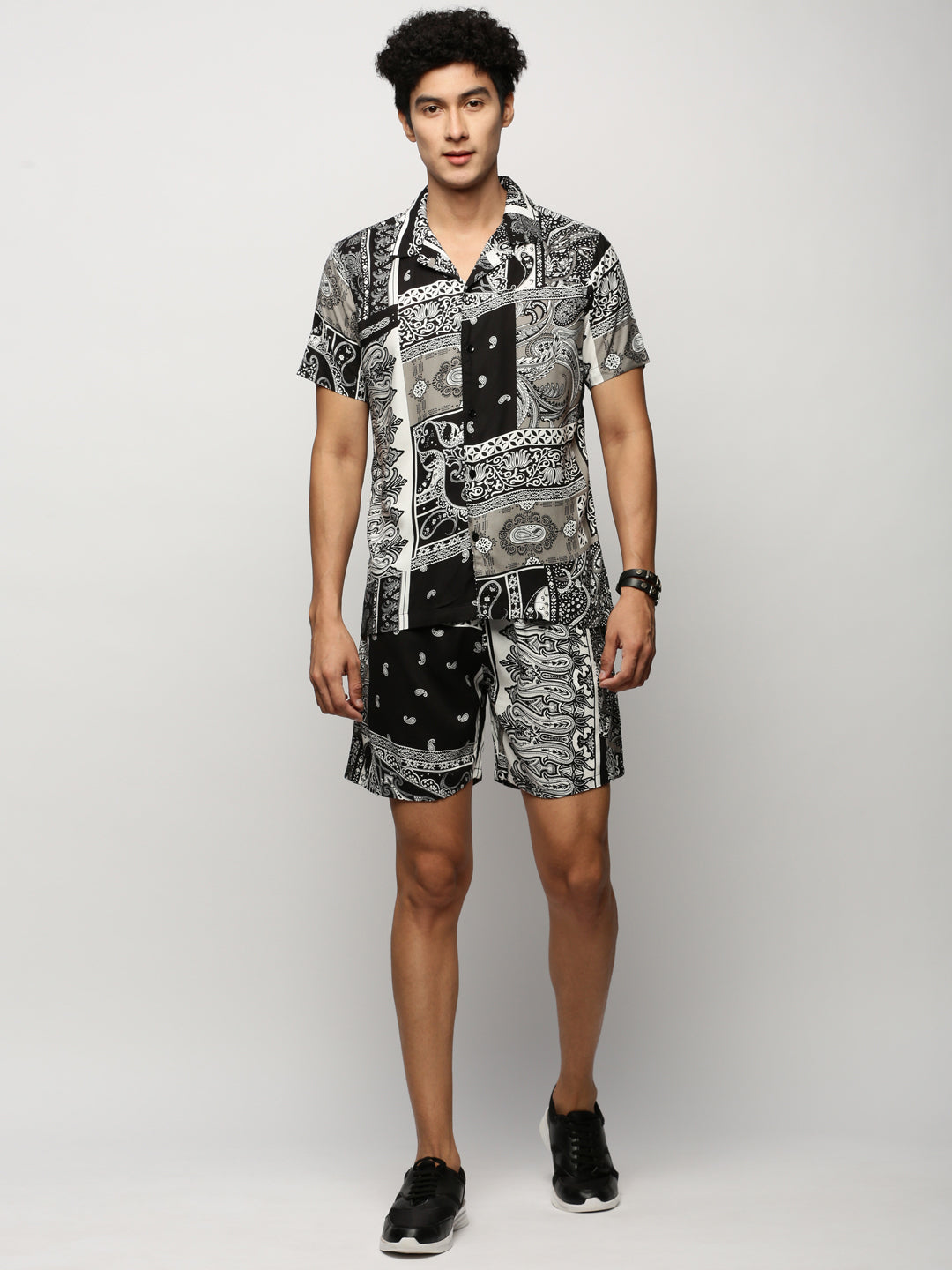 Men's Black Printed Casual Co-Ords