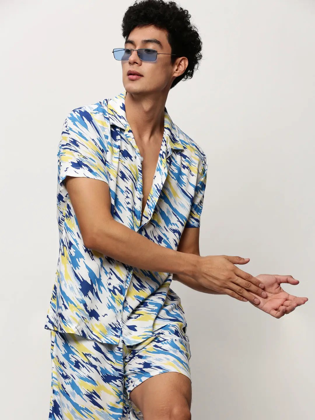 Men's White Printed Casual Co-Ords