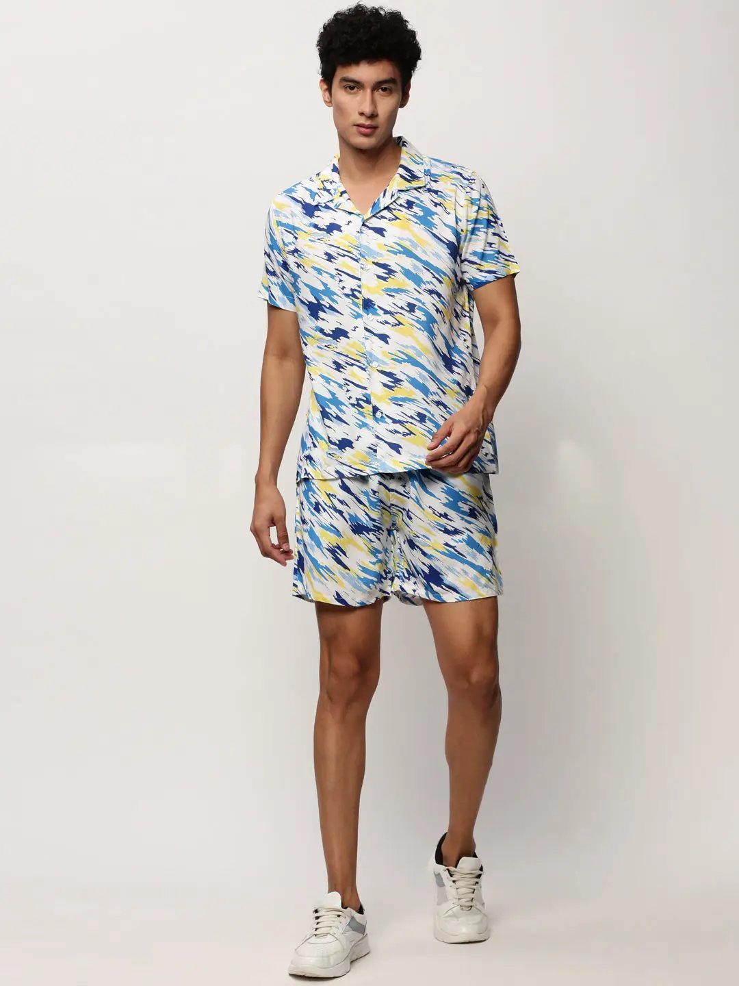 Men's White Printed Casual Co-Ords