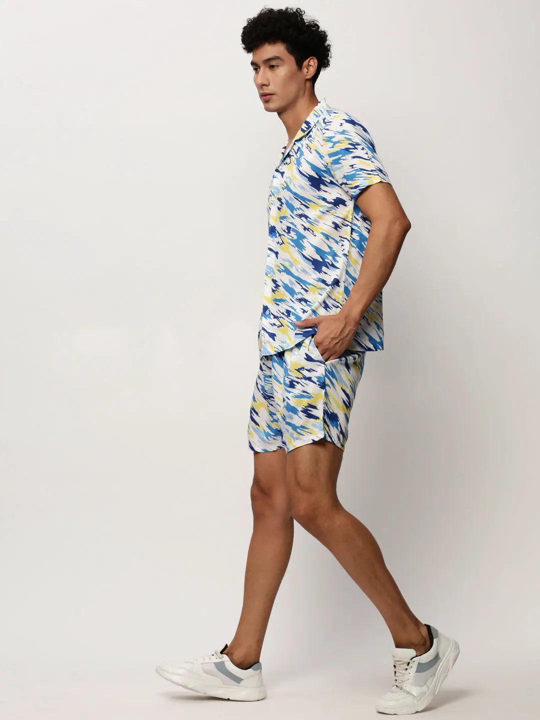 Men's White Printed Casual Co-Ords