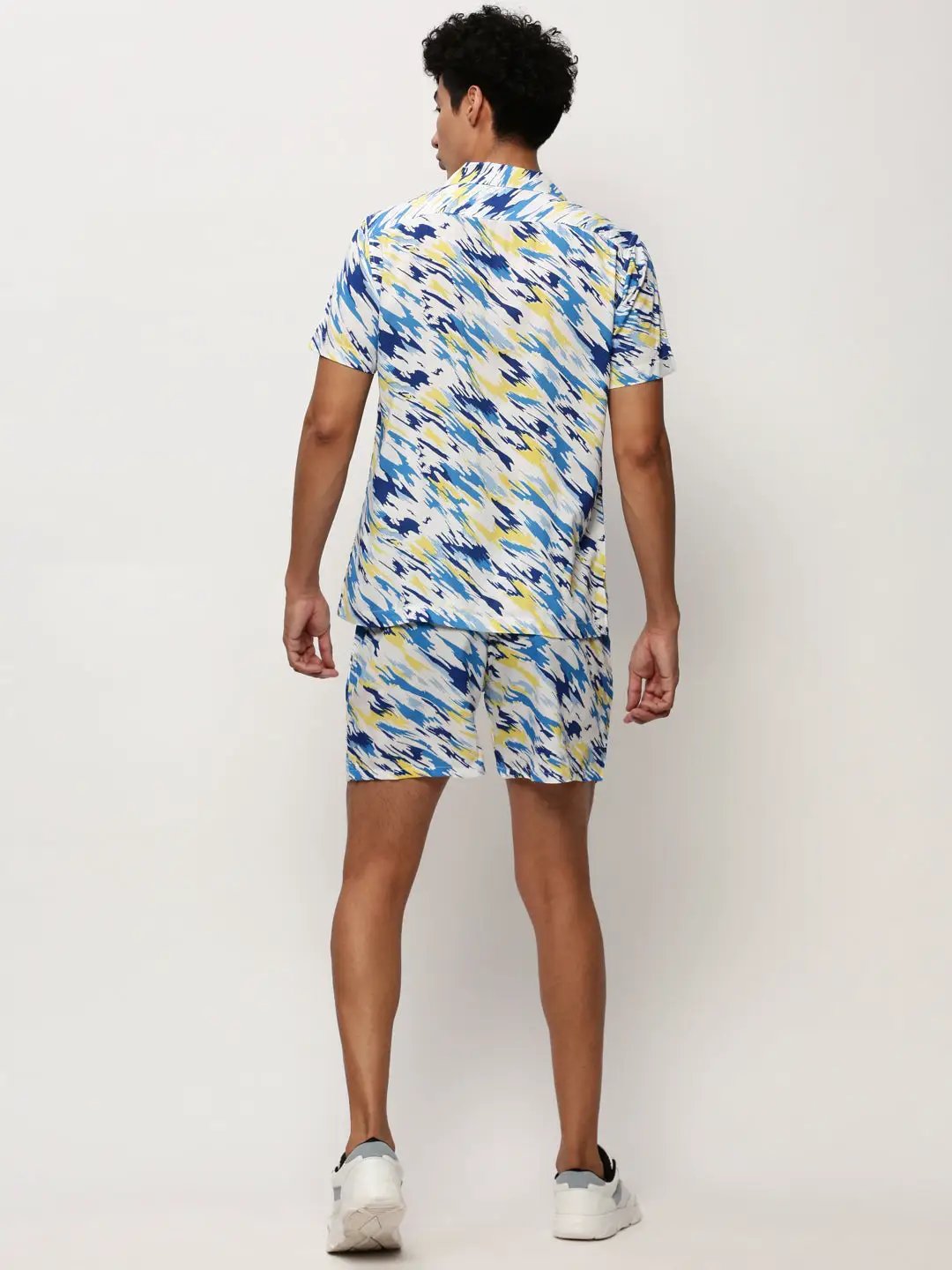 Men's White Printed Casual Co-Ords
