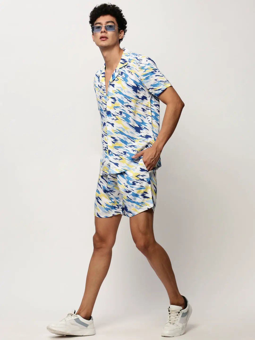 Men's White Printed Casual Co-Ords