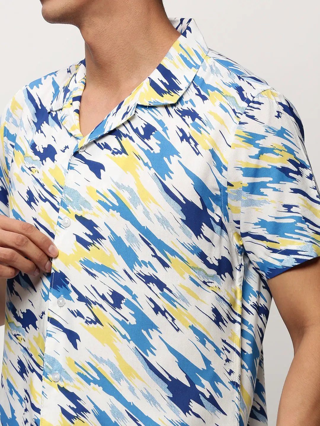 Men's White Printed Casual Co-Ords