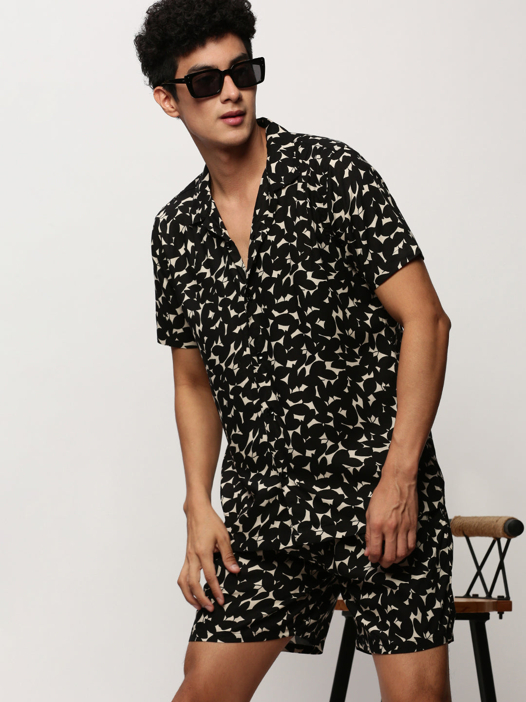 Men Black Printed Casual Co ords