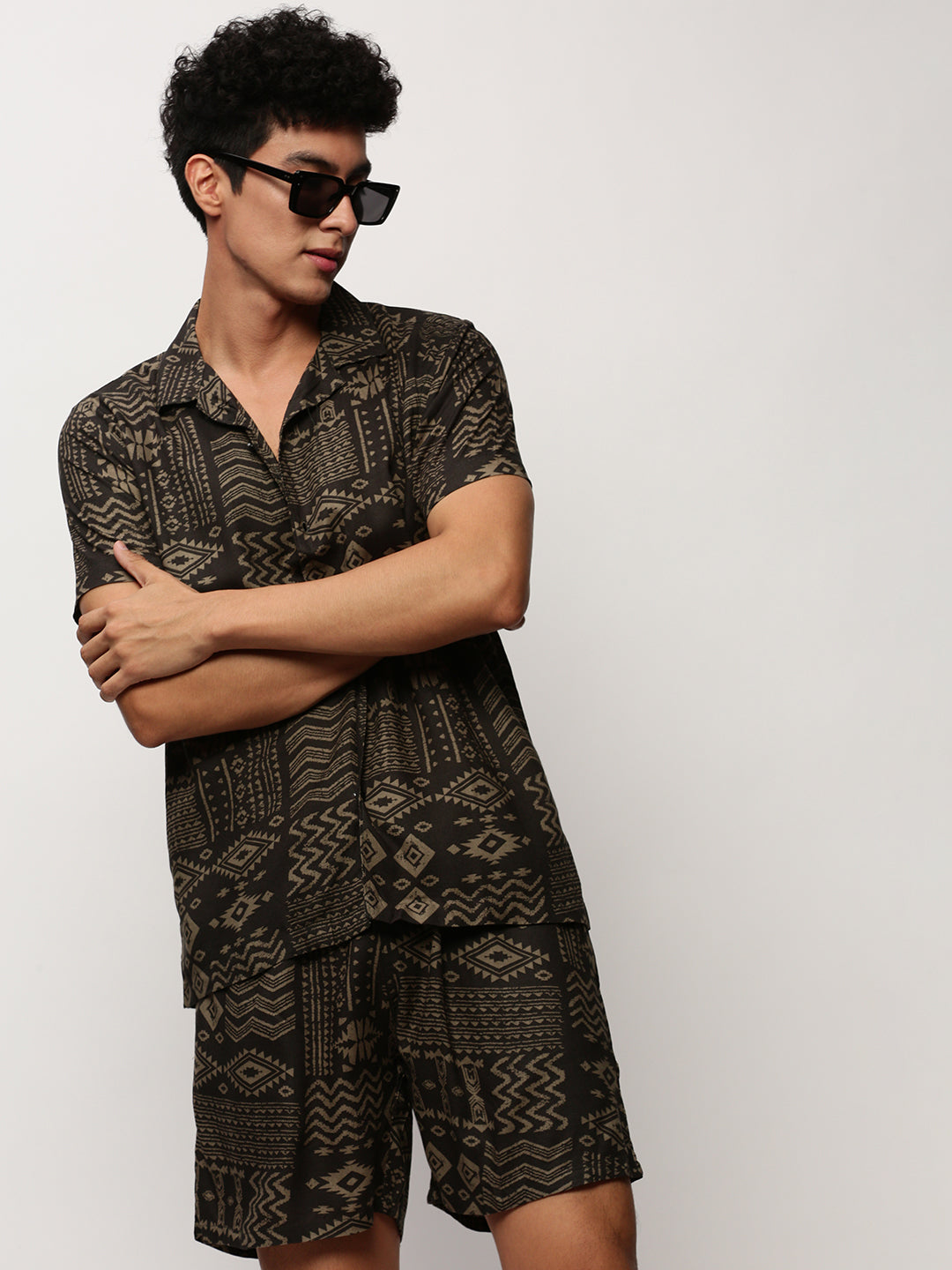 Men's Green Printed Casual Co-Ords