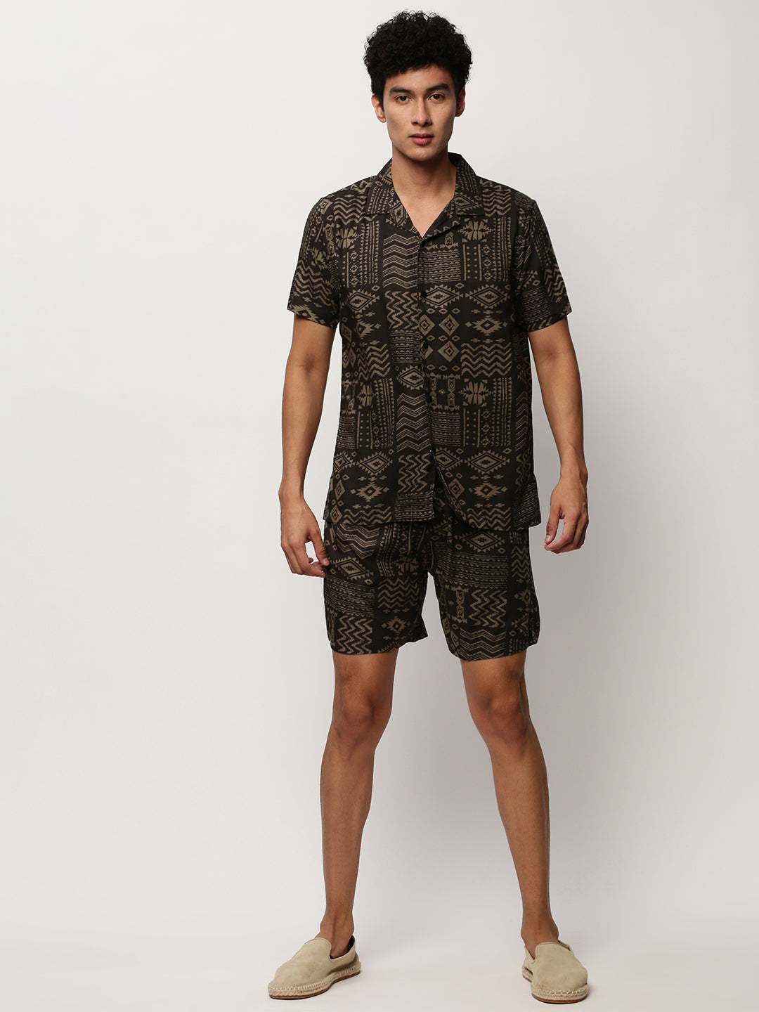 Men's Green Printed Casual Co-Ords