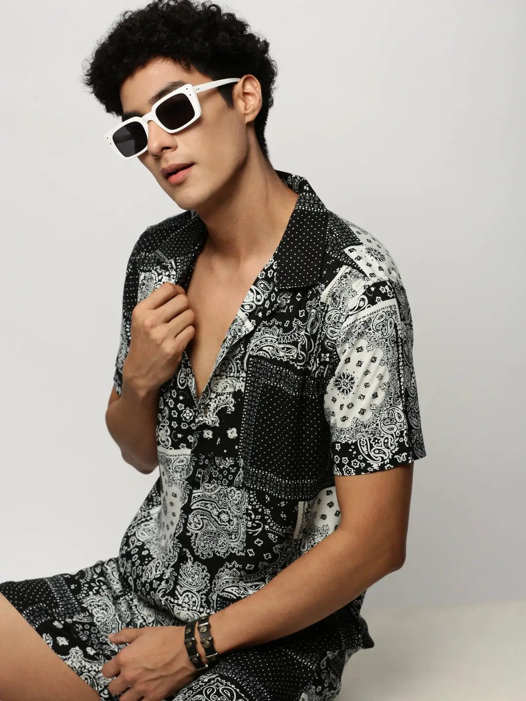 Men's Black Printed Casual Co-Ords