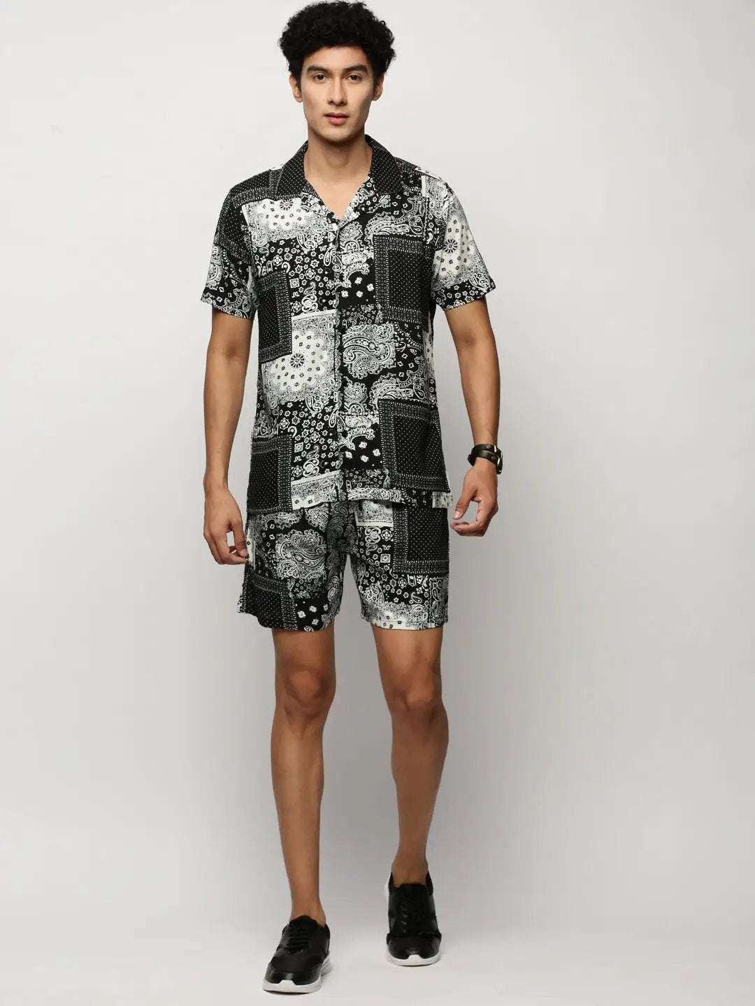 Men's Black Printed Casual Co-Ords