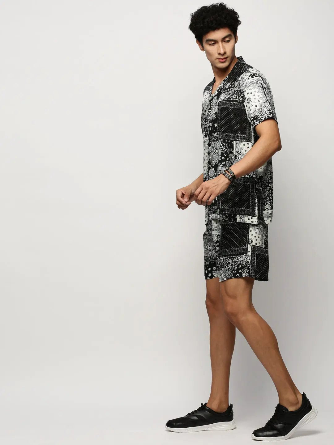 Men's Black Printed Casual Co-Ords