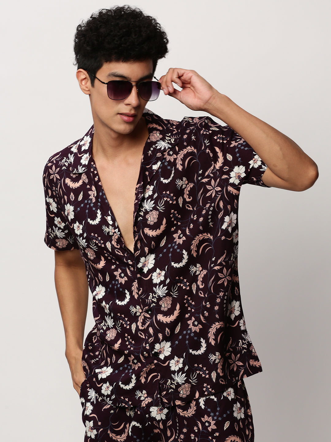 Men Purple Printed Casual Co ords