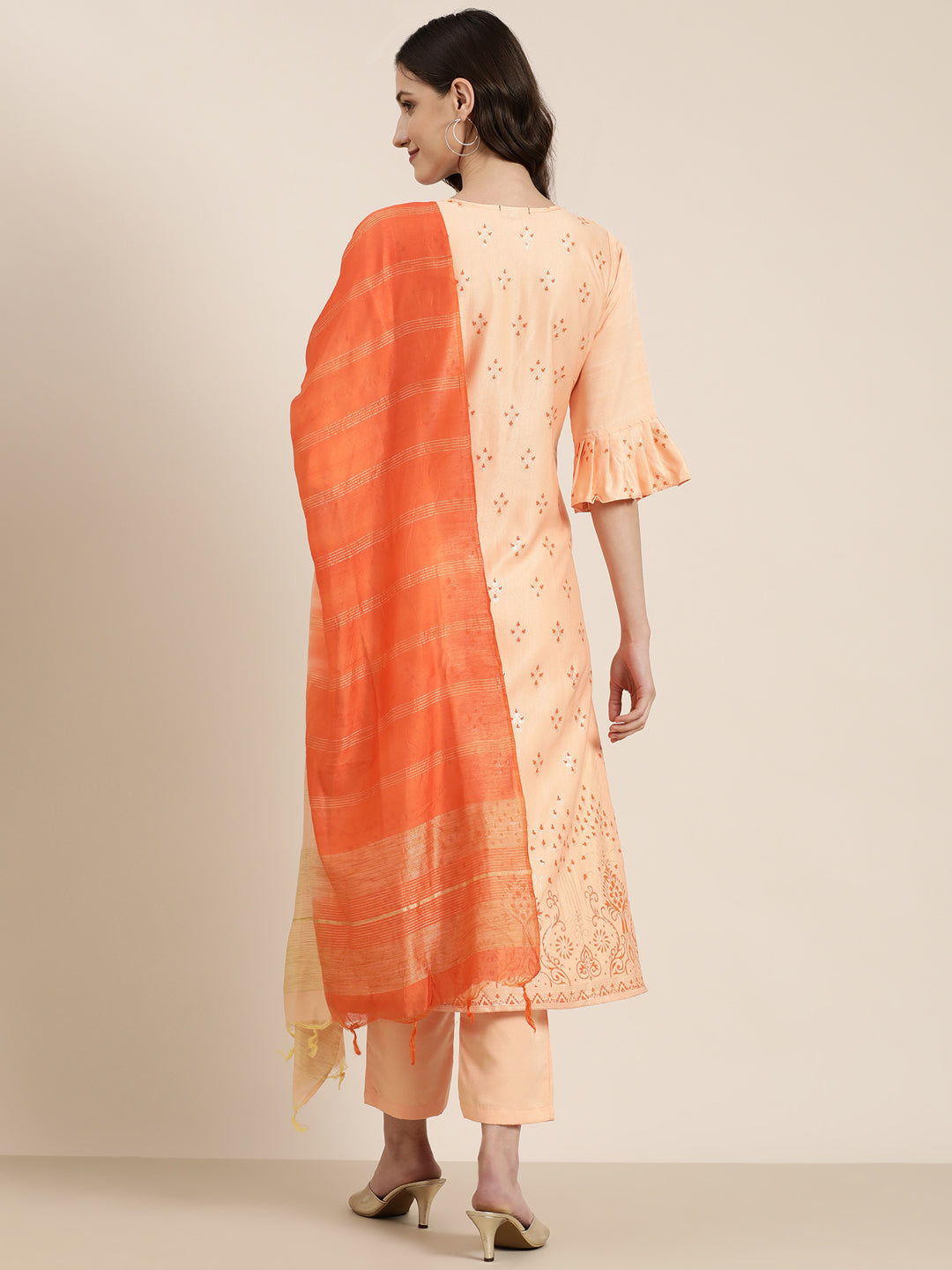 Women Peach Floral Kurta Set