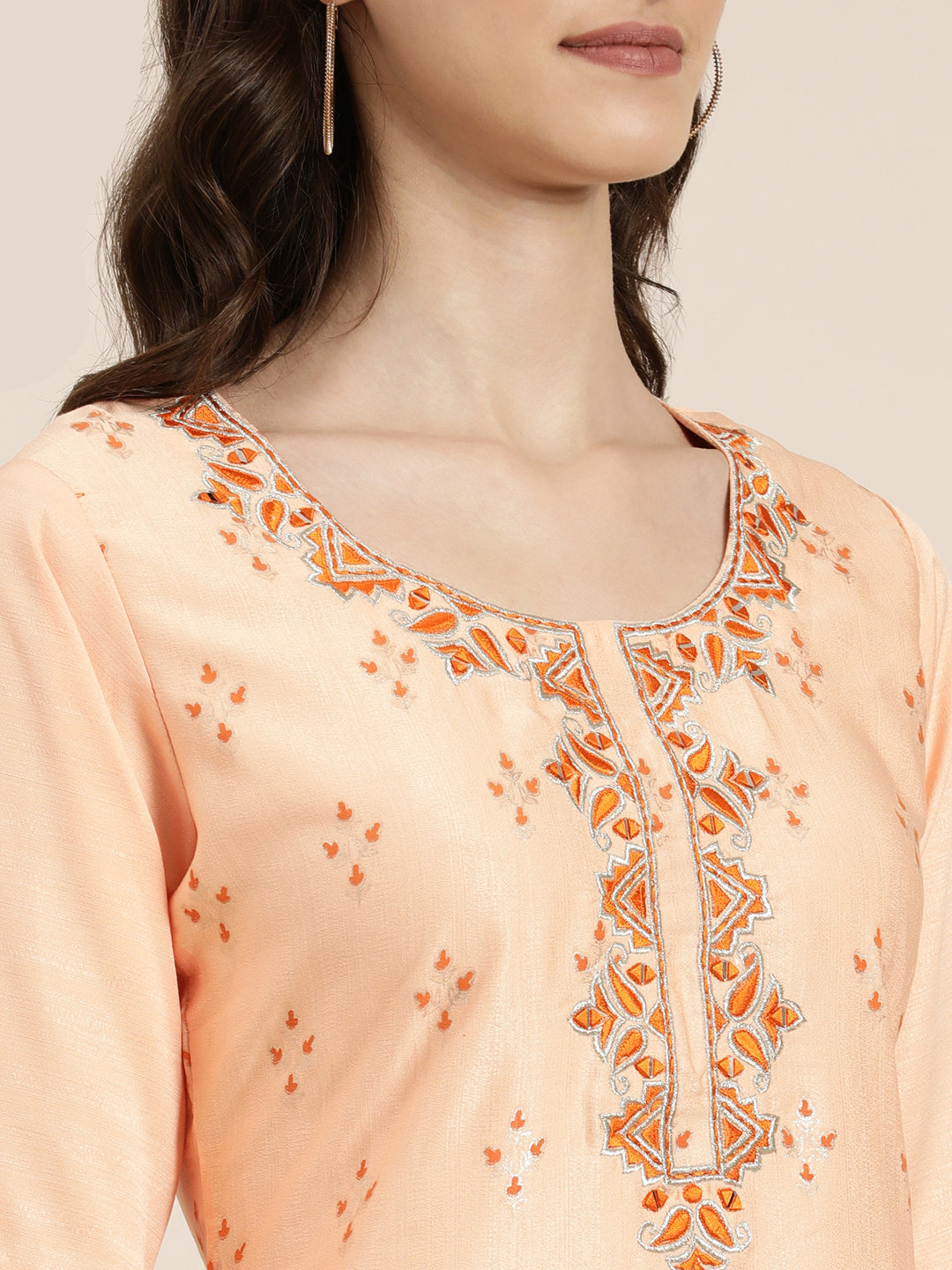 Women Peach Floral Kurta Set