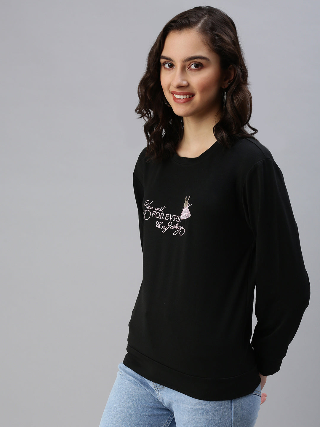 Women's Black Solid SweatShirt