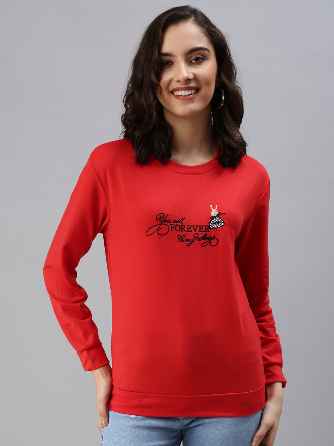 Women's Red Solid SweatShirt