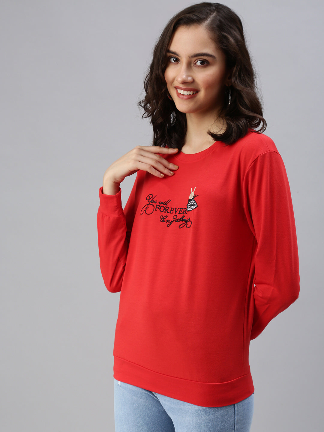 Women's Red Solid SweatShirt