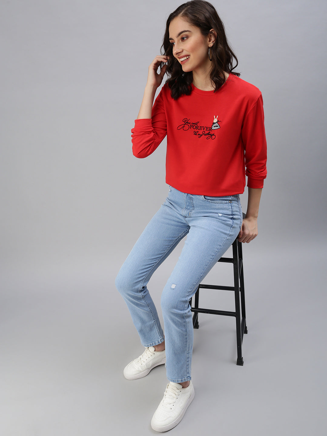 Women's Red Solid SweatShirt