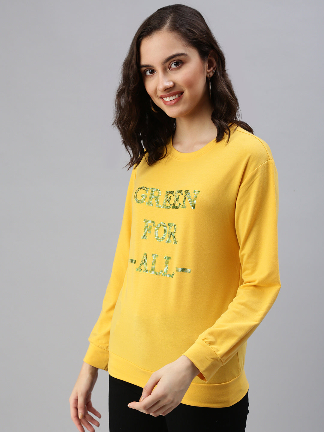 Women's Yellow Solid SweatShirt