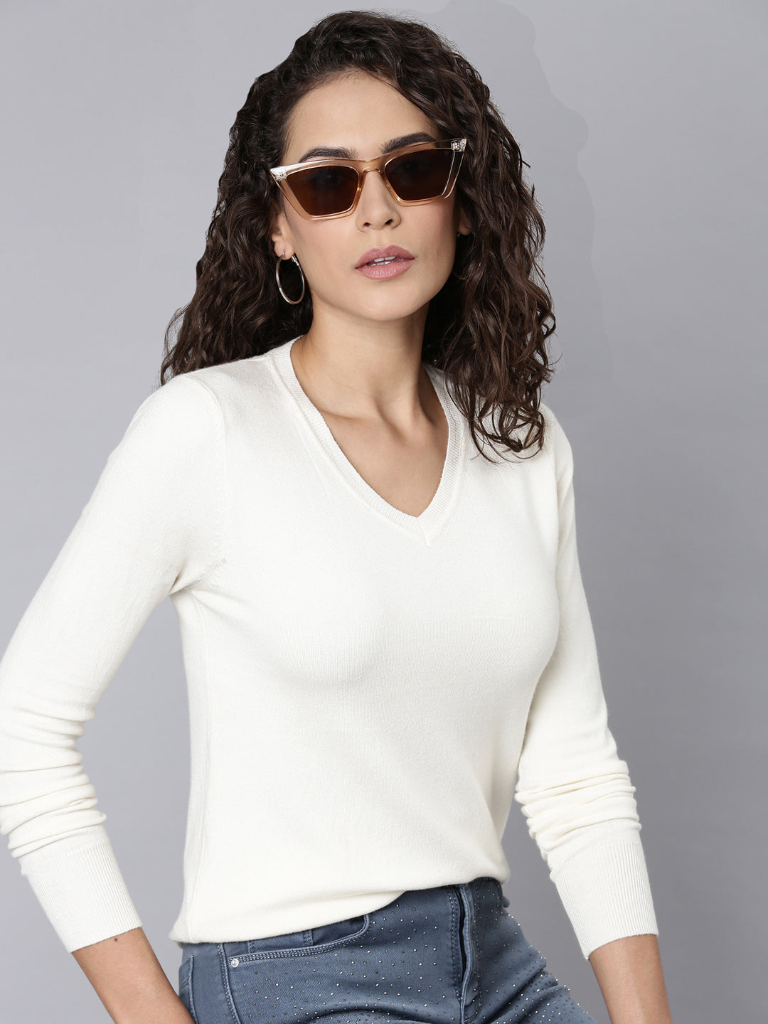 Women's Off White Solid Top