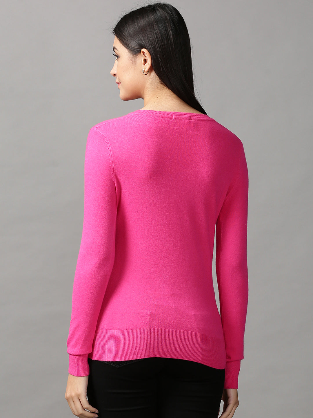 Women's Pink Solid Fitted Longline Top