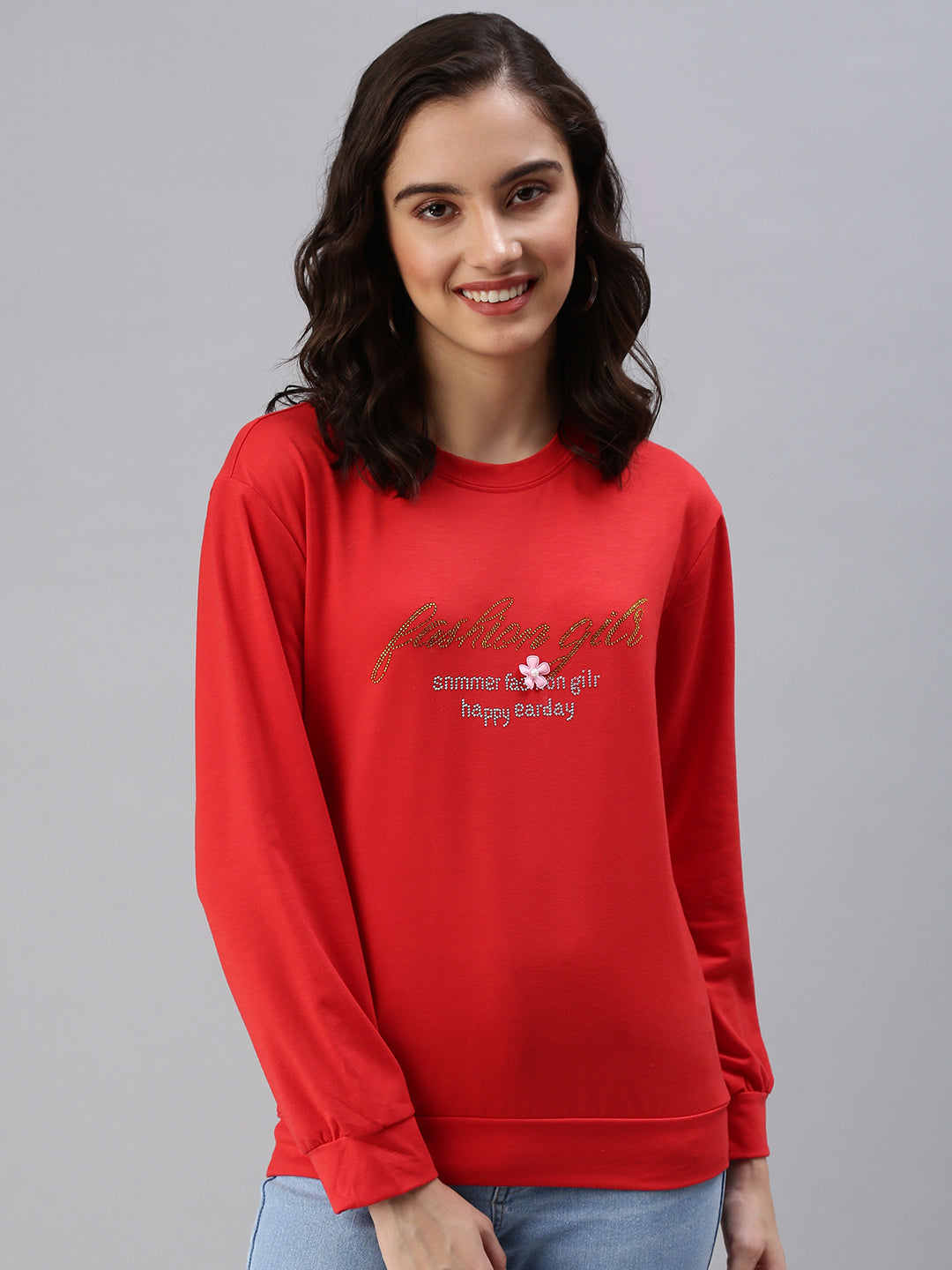 Women's Red Solid SweatShirt