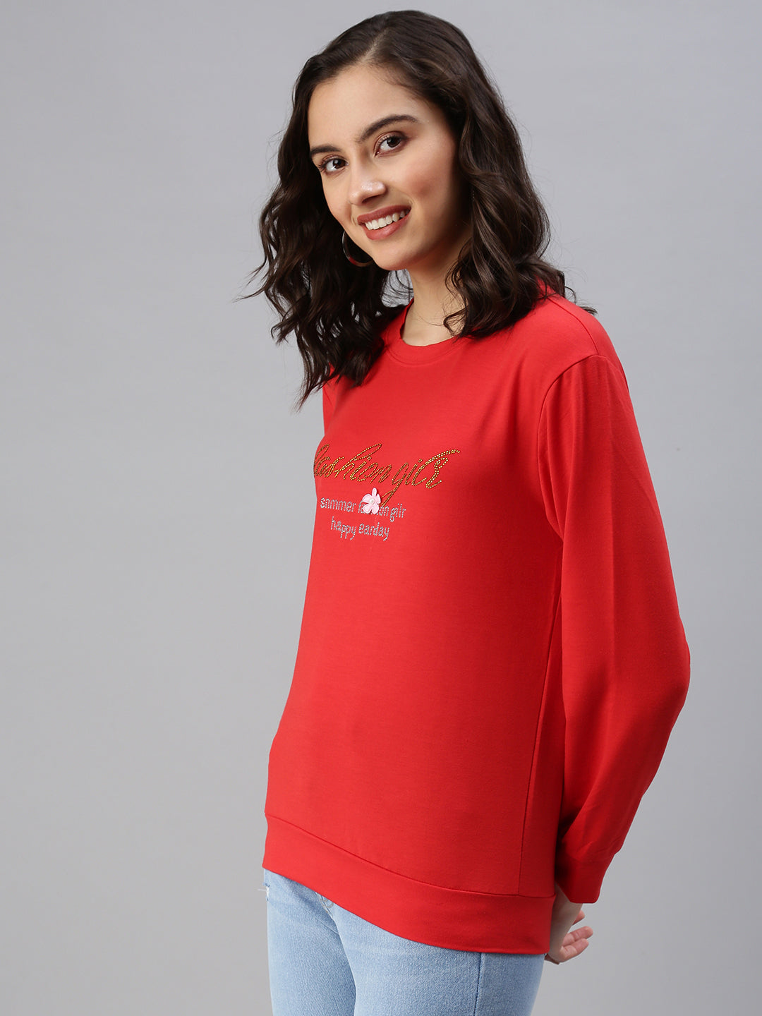 Women's Red Solid SweatShirt