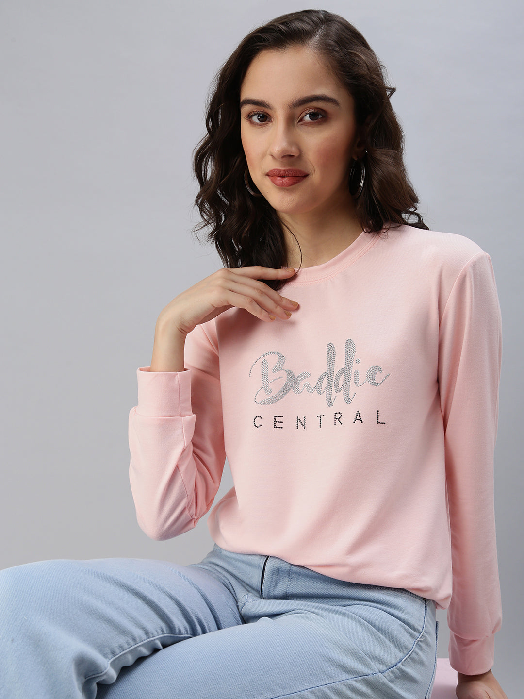 Women's Pink Printed Sweatshirt