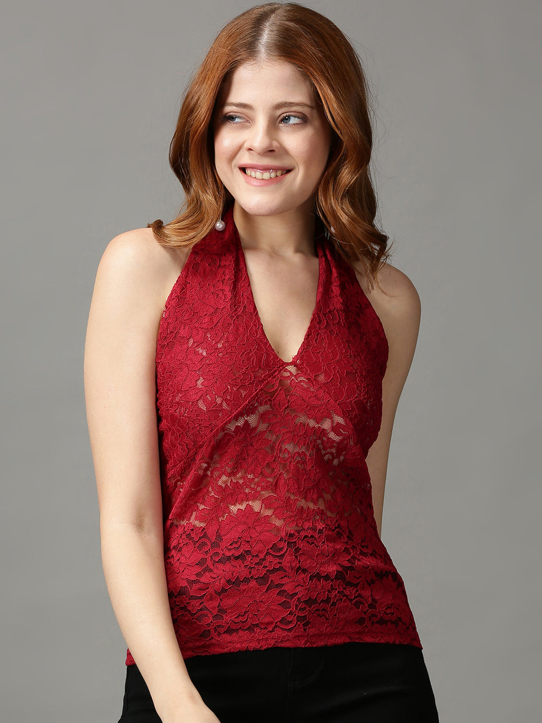 Women's Red Solid Top