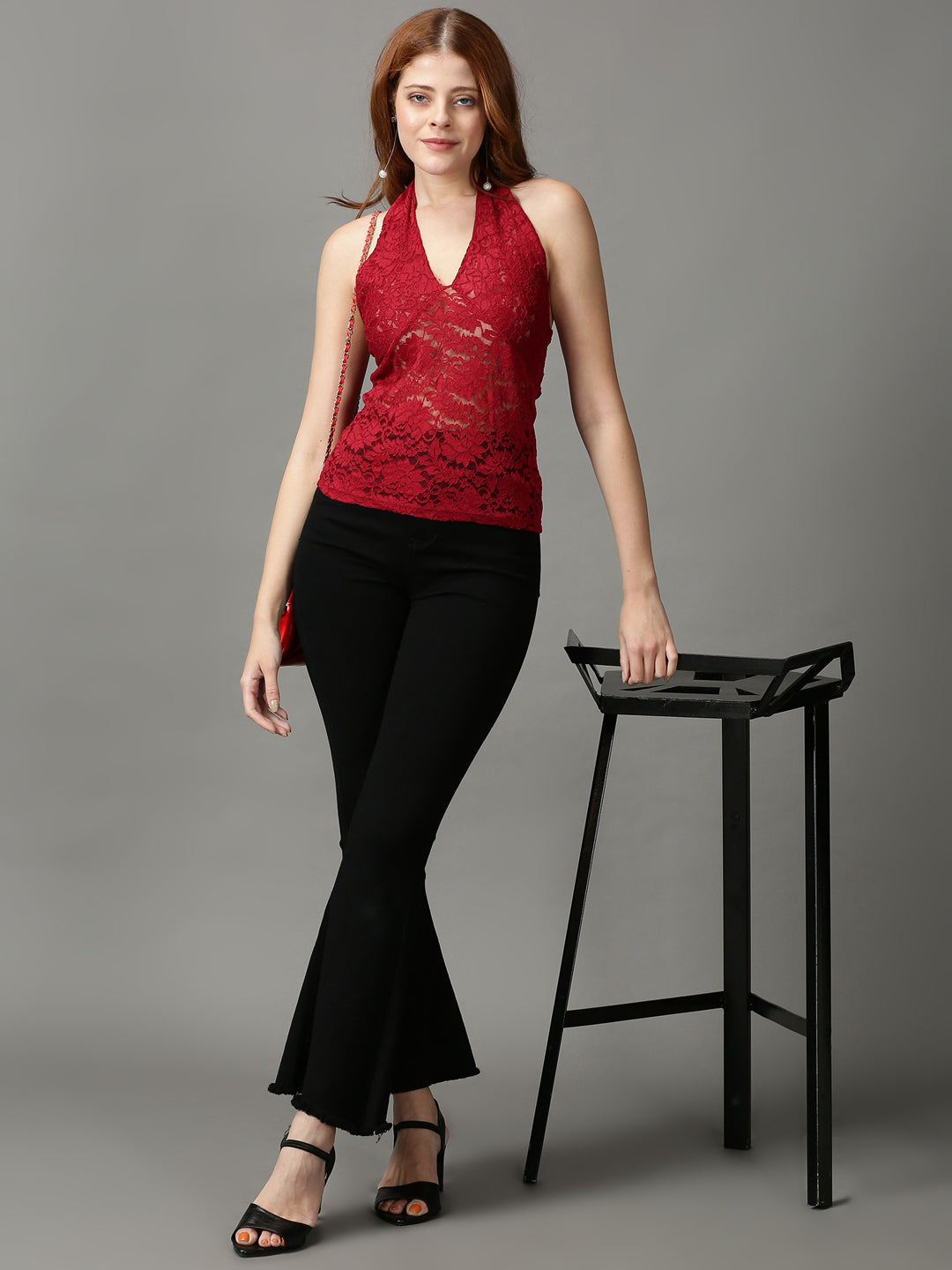 Women's Red Solid Top