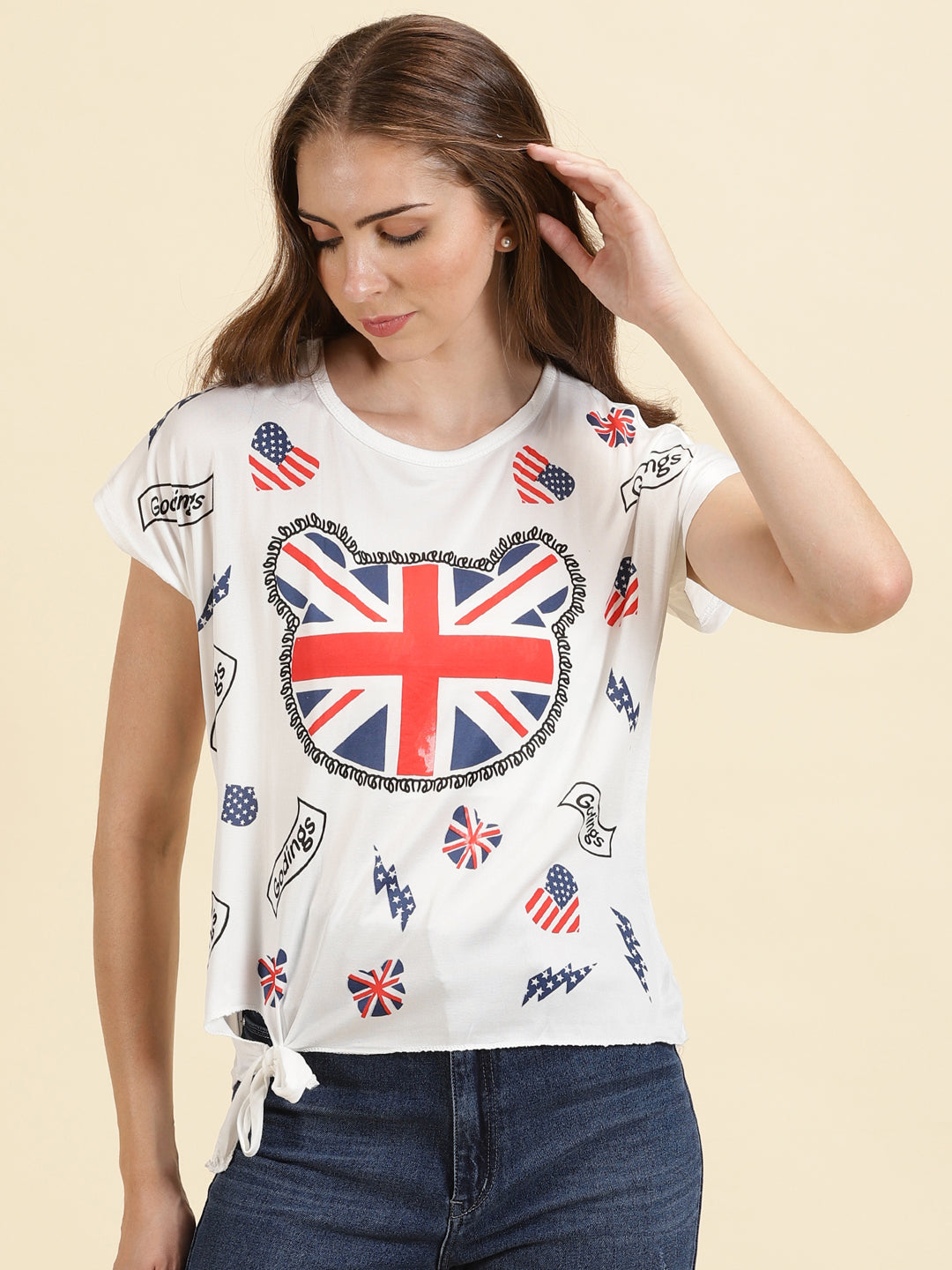 Women's White Printed Top