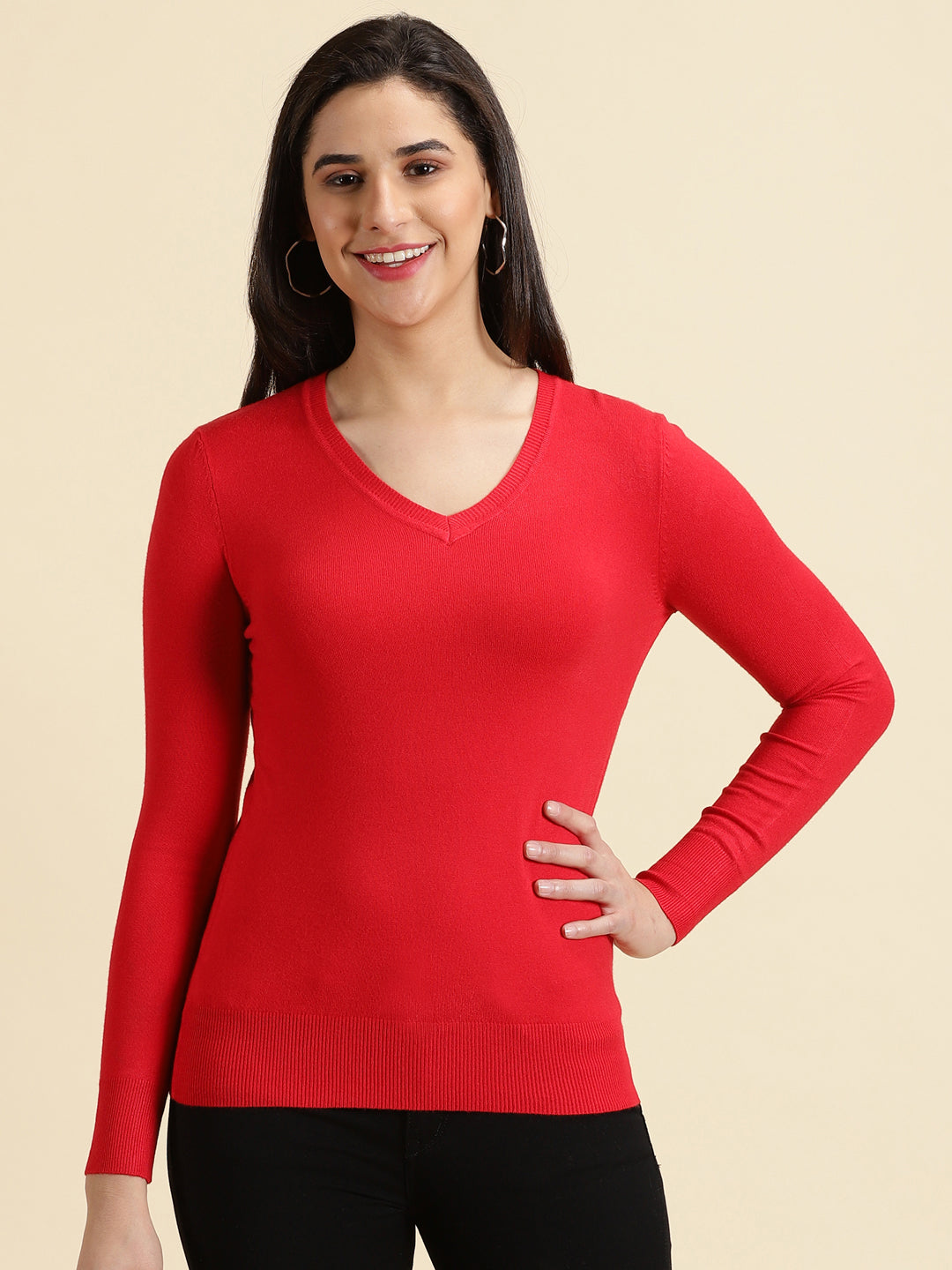 Women's Red Solid Top