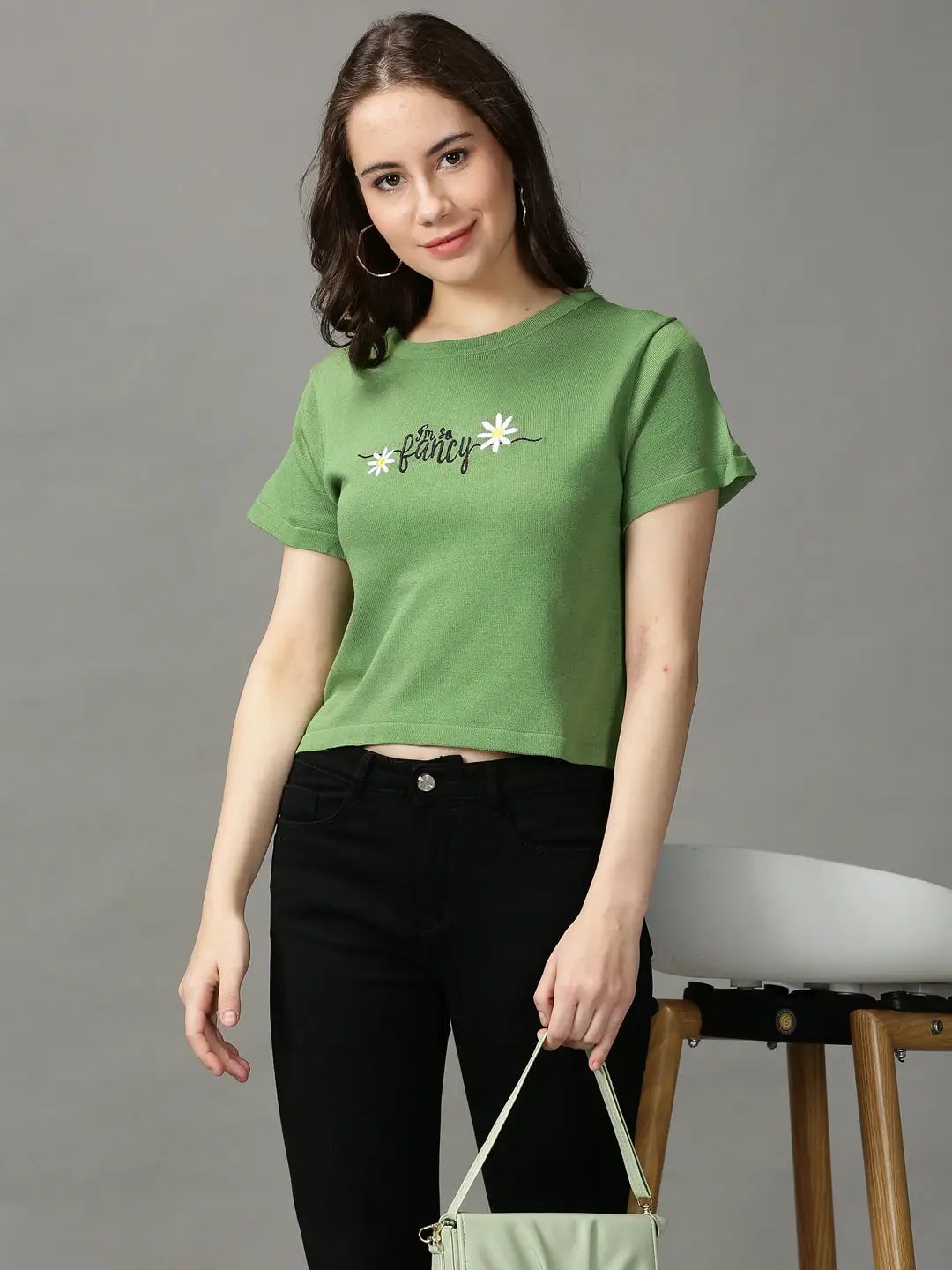 Women's Green Solid Crop Top