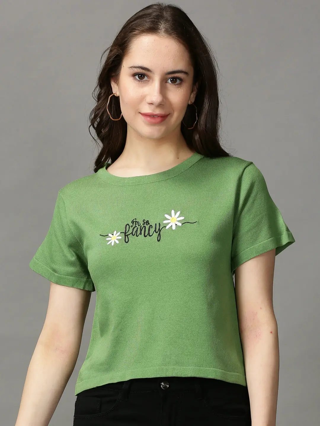 Women's Green Solid Crop Top