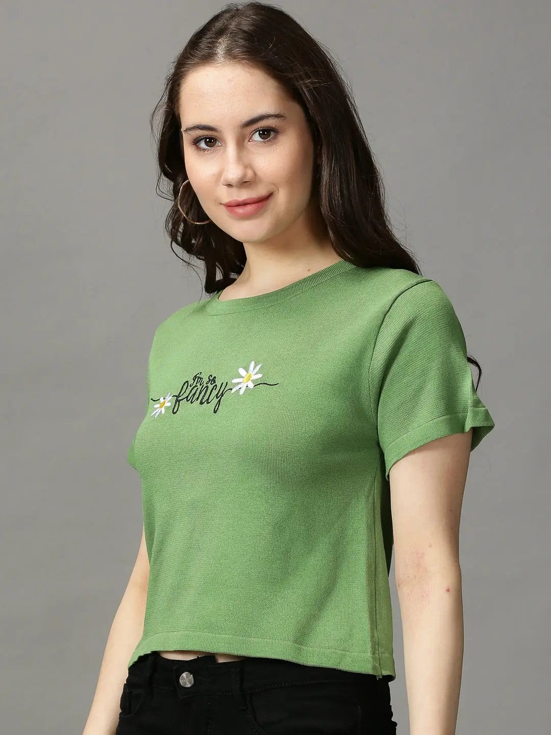 Women's Green Solid Crop Top