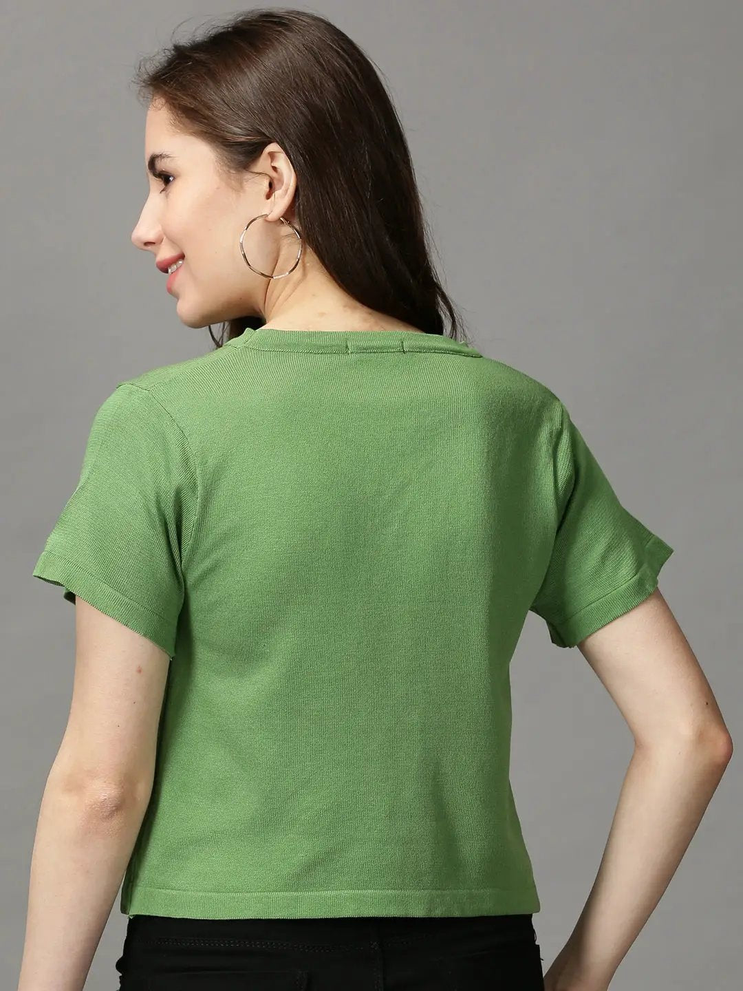Women's Green Solid Crop Top