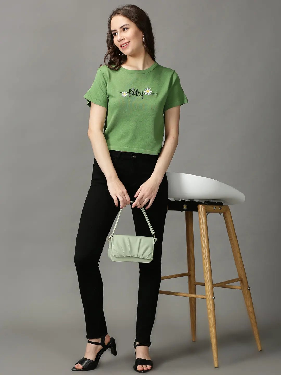 Women's Green Solid Crop Top
