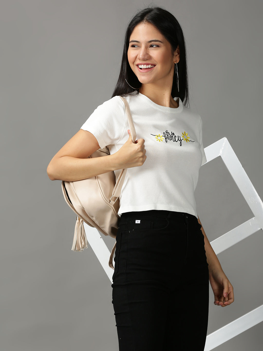 Women's White Solid Crop Top