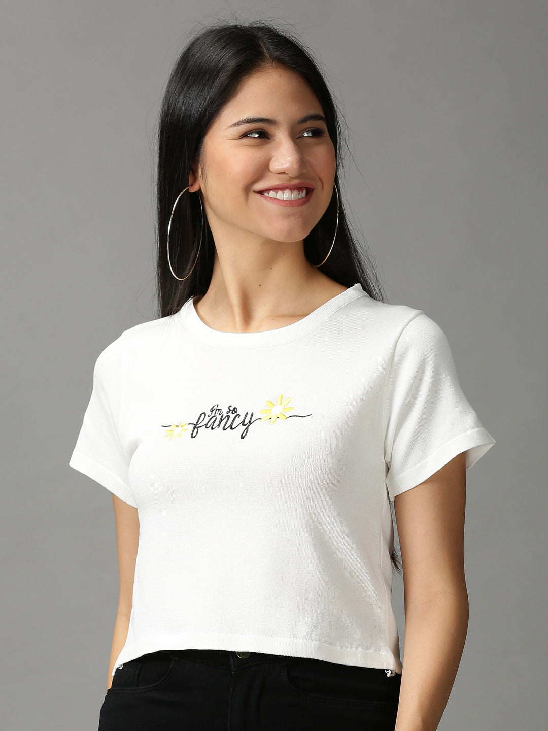 Women's White Solid Crop Top