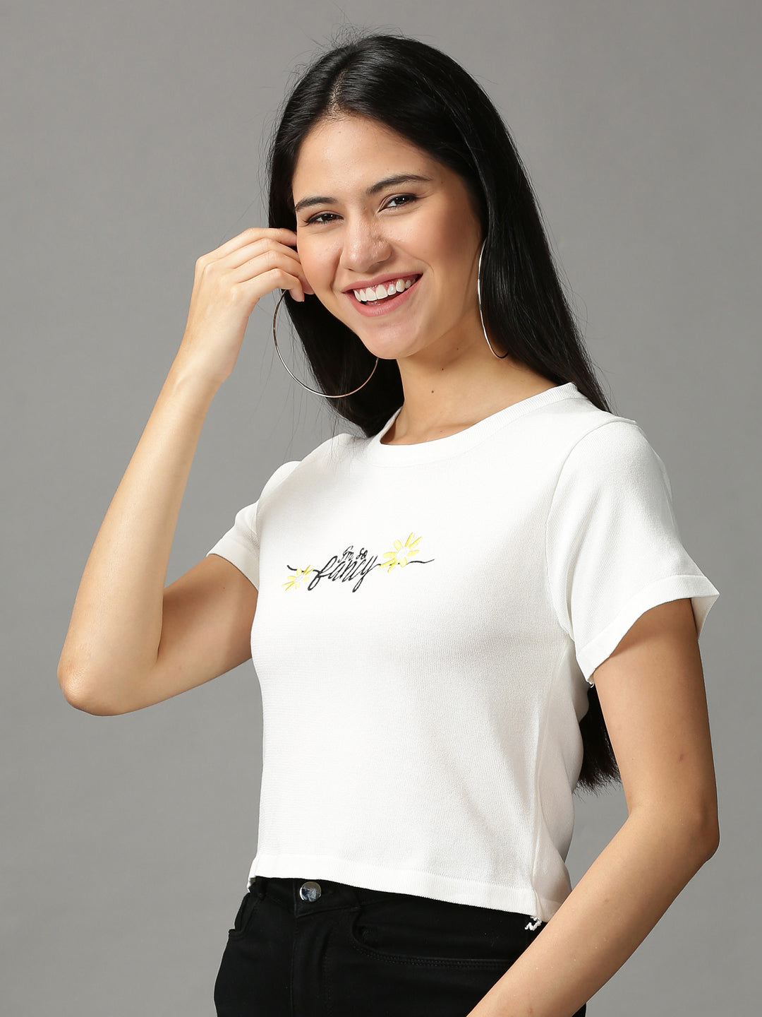 Women's White Solid Crop Top